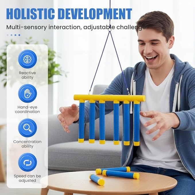Reflective Drop Stick Challenge Game, Hand Eye Coordination Reflex Training Toy, 3 Adjustable Speed Modes, Catching Sticks Game for All Ages (Light Blue)