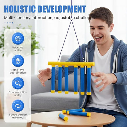 Reflective Drop Stick Challenge Game, Hand Eye Coordination Reflex Training Toy, 3 Adjustable Speed Modes, Catching Sticks Game for All Ages (Yellow)