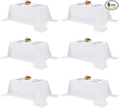 Fitable White Table Clothes for Rectangle Tables, 6 Pack - 90 x 156 Inch - Reusable and Elegant Tablecloths, Polyester Fabric Table Covers for Wedding, Party, Banquet, Formal Events