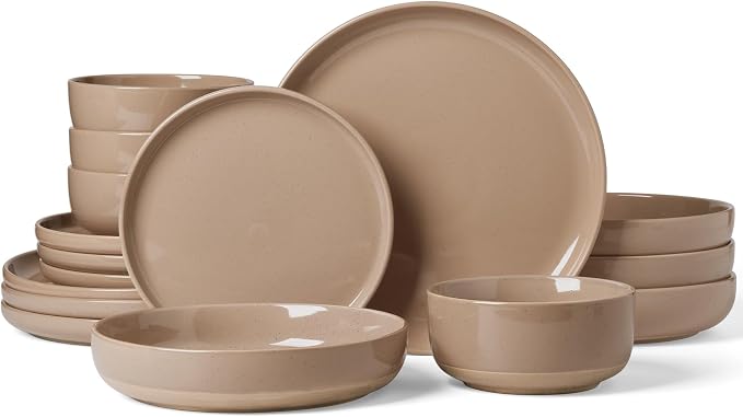 Famiware Milkyway 16-Piece Stoneware Plates and Bowls, Cinnamon Brown | by Famiware