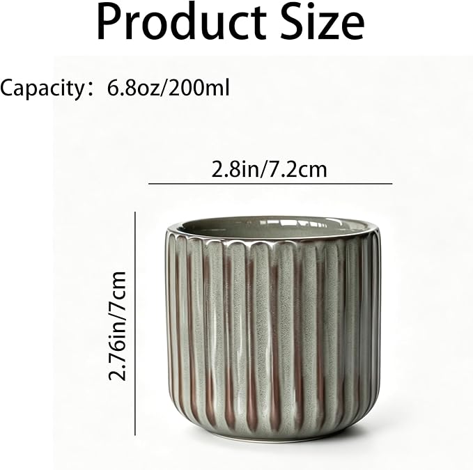 Japanese Ceramic Mug, Vintage Tea Cup 6oz Striped Cup No Handle Drinking Cup - Image 3