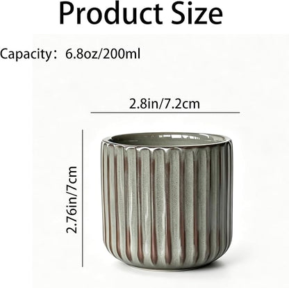 Japanese Ceramic Mug, Vintage Tea Cup 6oz Striped Cup No Handle Drinking Cup - Image 3
