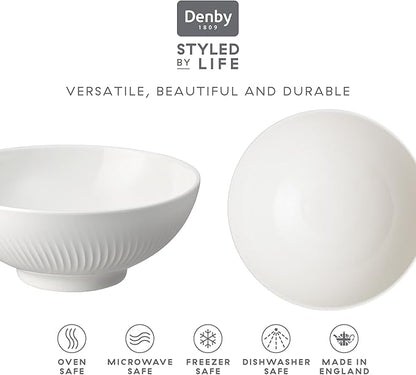 Denby - Arc White Porcelain Cereal Bowls Set of 6 - Dishwasher Safe, Microwave Safe Tableware - Scratch Chip Resistant, 6.7" Soup, Dessert, Ice Cream Bowls For Kitchen