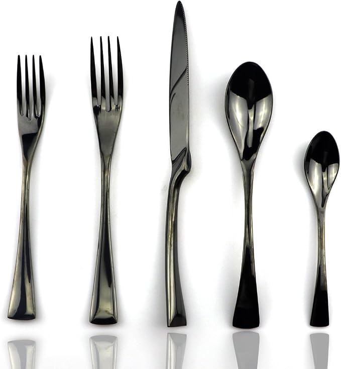 JASHII 18/10 Stainless Steel 20 Piece Mirror Polished Black Flatware Set by JASHII