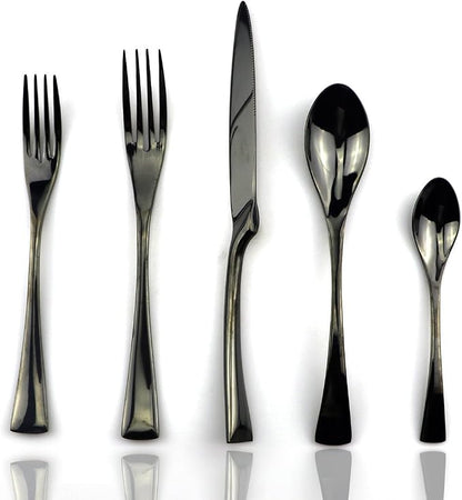 JASHII 18/10 Stainless Steel 20 Piece Mirror Polished Black Flatware Set by JASHII