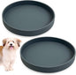 Silicone Dog Bowl Shallow Cat Food Bowls 7in Flat Puppy Plates Cute Whisker Fatigue Pet Feeding Dishes Set of 2 for Dry and Wet Food Indoor (Round Dark Grey)