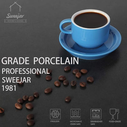 Sweejar Porcelain Espresso Cup & Saucer Set, Stackable Demitasse Cups - Image 3