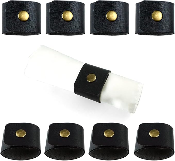 Saktopdeco Black Faux Leather Farmhouse Napkin Rings Set of 8 by SaktopDeco