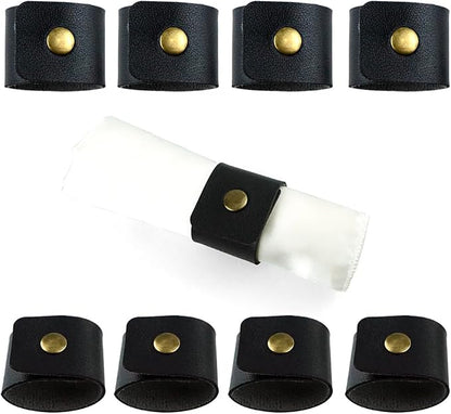 Saktopdeco Black Faux Leather Farmhouse Napkin Rings Set of 8 by SaktopDeco