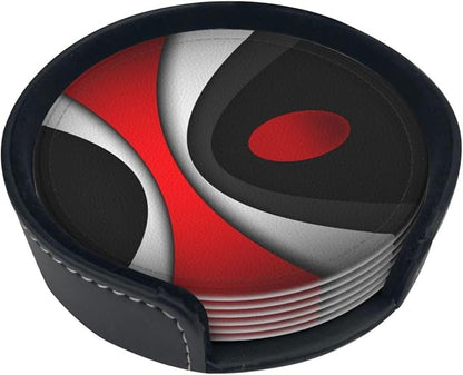 Black in Modern Abstract Red Leather Drinks Coasters - Image 2