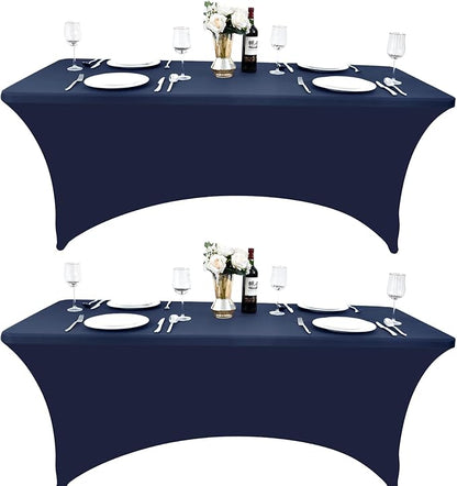 2-Pack 8ft Spandex Table Covers for Rectangle Folding Tables - Washable Elastic Tablecloth - Ultimate Fitted Table Protector for Birthday Parties, Trade Shows, Banquet