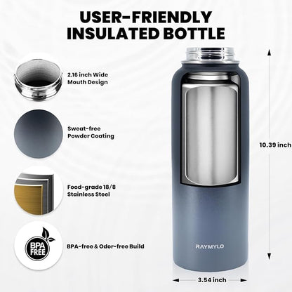 RAYMYLO Insulated Water Bottle 40 oz, Triple Wall Vacuum Stainless Steel | - Image 4