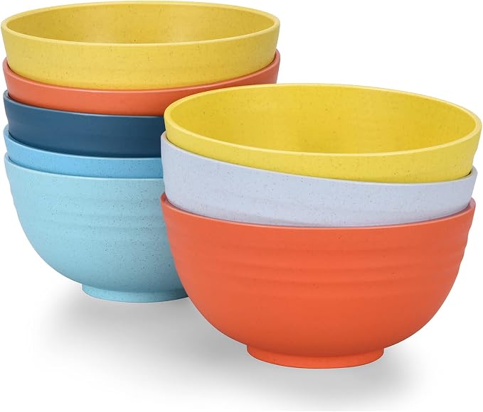 24 OZ Wheat Straw Cereal Bowls Set of 8, Unbreakable & Reusable Bowls, BPA Free by Homestockplus