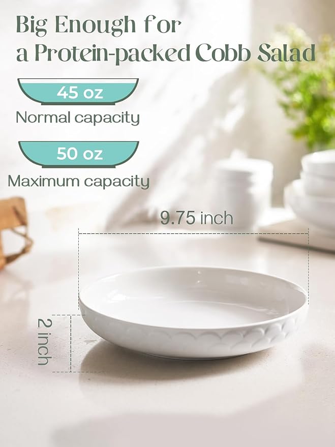 DOWAN Pasta Bowls Set of 4 for Large Portions, 54 oz Textured Motif Large Salad - Image 2