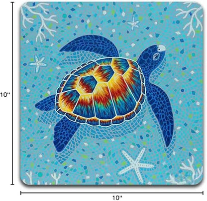 Watercolor Sea Turtle Square Coaster Set - Made of Recycled Rubber - Set of 4