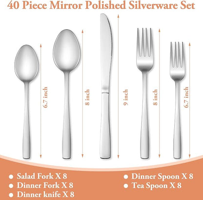 40 Pcs Silverware Set, Stainless Steel Flatware Set - Image 2