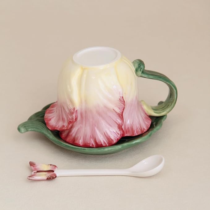 Ceramic Tea Cup and Saucer Set ，6OZ 3D Hand-Painted Flower Coffee Mug，Gift - Image 5
