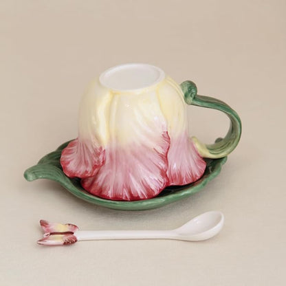 Ceramic Tea Cup and Saucer Set ，6OZ 3D Hand-Painted Flower Coffee Mug，Gift - Image 5