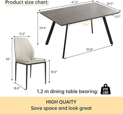 ZckyCine Modern 7-Piece Rectangular Wooden Dining Table Set with 6 Soft Dining Chairs in Grey, 46.5" (Depth), 35.4" (Width), 29.9" (Height), Antique Finish, Suitable for Dining Room