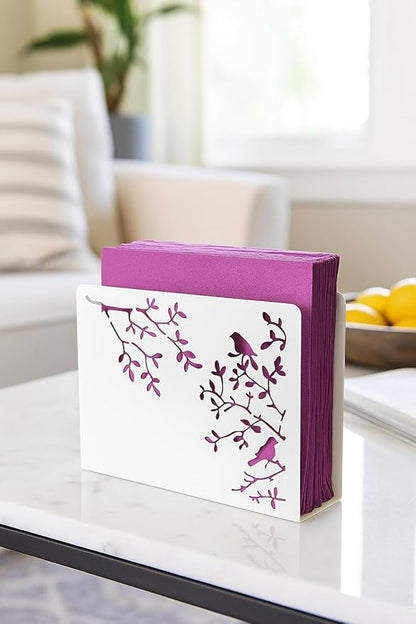 Mango Steam Tabletop Napkin/Tissue & Letter Holder for Home, Kitchen, Restaurants (Songbird, White)