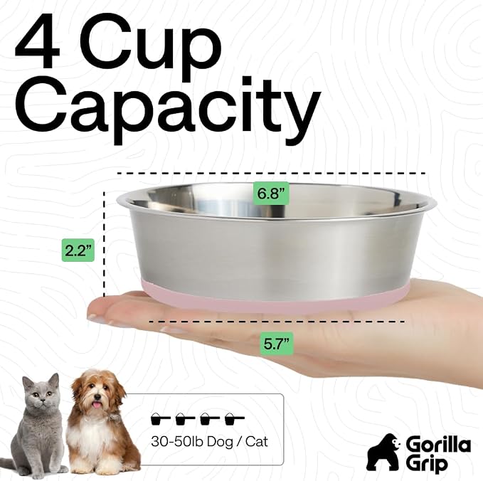 GORILLA GRIP Dog Bowls, Food Grade 304 Stainless Steel, Holds 4 Cups Each Food - Image 4