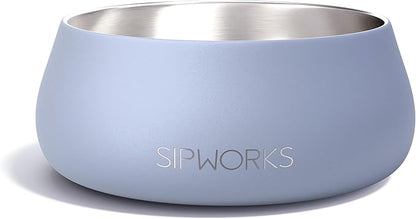 Sipworks Stainless Steel Dog Bowl – 32oz Weighted Metal Food and Water Bowls for Dogs and Cats with Non-Slip Base - Pet Bowls for All Breeds Sizes for Travel & Outdoor Play | Slate