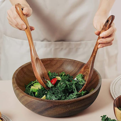 AOOSY Wooden Salad Tongs, 10.2 In Acacia Wood Salad Servers, Long Handle Salad - Image 4