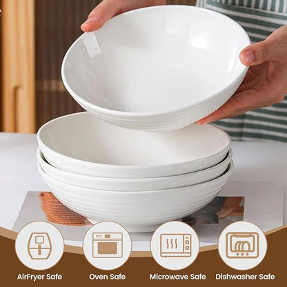 7.1" White Pasta Bowl, 26 oz Ceramic Pasta Bowls Set of 4, Wide & Deep | Large - Image 3