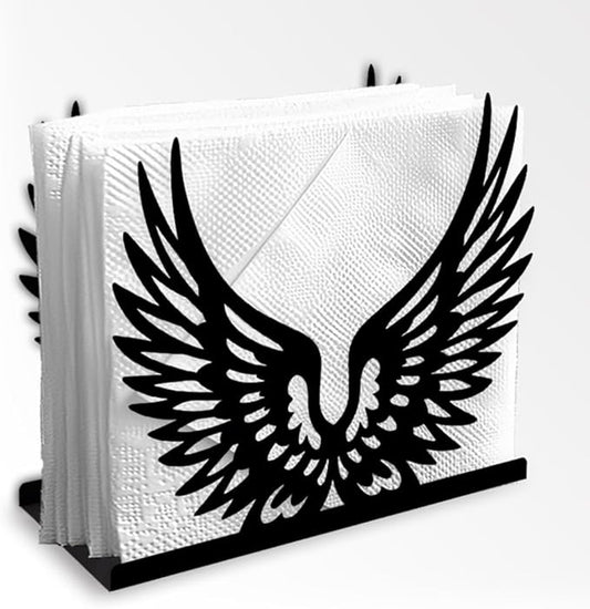 Feathered Wings Decorative Black Metal Napkin Holder for Table, 4.9" x 4.3" x 1.9" Bird Wings Standing Napkin Holder for Home Kitchen Restaurant Picnic Party Coffee Bar Dining Room