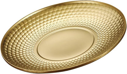 Sosoport Vintage Stainless Steel Fruit Serving Tray round Textured Dinner Plate Outdoor Camping Snack Platter Sturdy Gold Fruit Plates for Picnic and Party Use