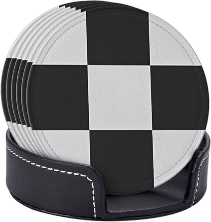 6 Pcs Black and White Checker Leather Coasters - Image 6