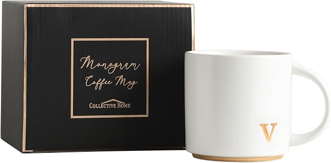 COLLECTIVE HOME Ceramic Coffee Mug, 15 oz Monogram Cup by COLLECTIVEHOME