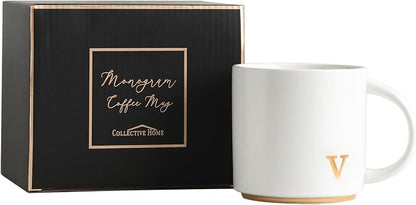 COLLECTIVE HOME Ceramic Coffee Mug, 15 oz Monogram Cup by COLLECTIVEHOME