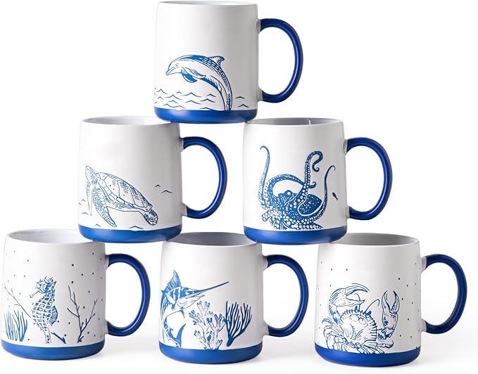 AmorArc Large Coffee Mugs Set of 6, 18oz Ceramic Coffee Cups by AmorArc
