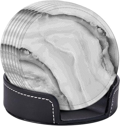 6 Pcs Simple Crystal White Gray Marble Leather Coasters - Image 6
