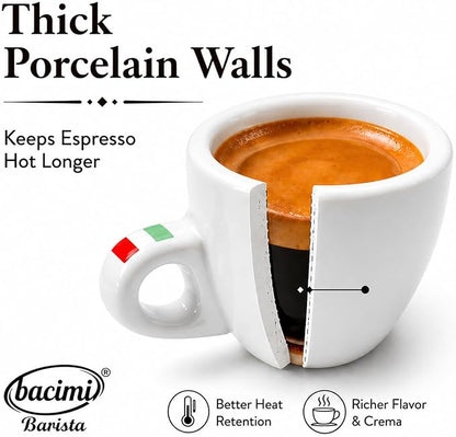 Bacimi® Espresso Cups & Saucers Set of 4 – 3 oz Thick Porcelain Coffee Cups - Image 4