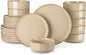 vancasso PLAYA Ceramic Plates and Bowls Sets, 24 Pieces Brown Dinnerware Sets for Kitchen, Reactive Glaze Dishes Set for 8, Dishwasher and Microwave Safe