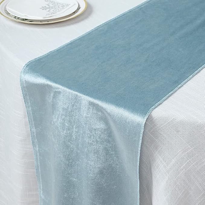 Balsa Circle 10 pcs 12x108-Inch Dusty Blue Premium Velvet Table Runners - Image 4