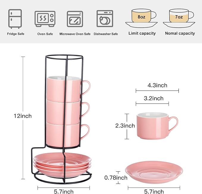 Cappuccino Cups Set of 4, 8oz Stackable Coffee Cups Set - Image 8