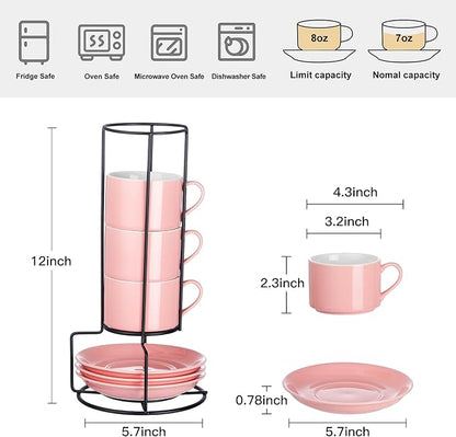 Cappuccino Cups Set of 4, 8oz Stackable Coffee Cups Set - Image 8