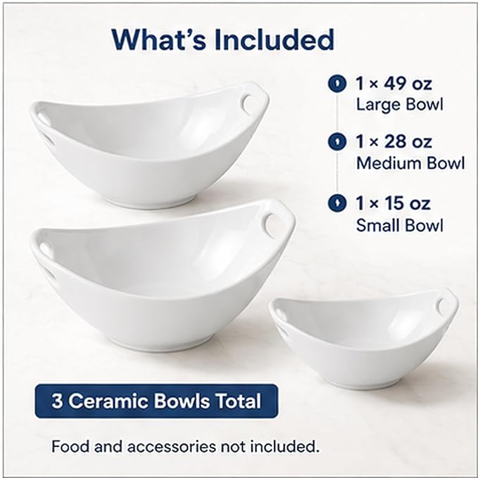 Ceramic Serving Bowls with Handles, Large Salad Bowl Set - Image 7