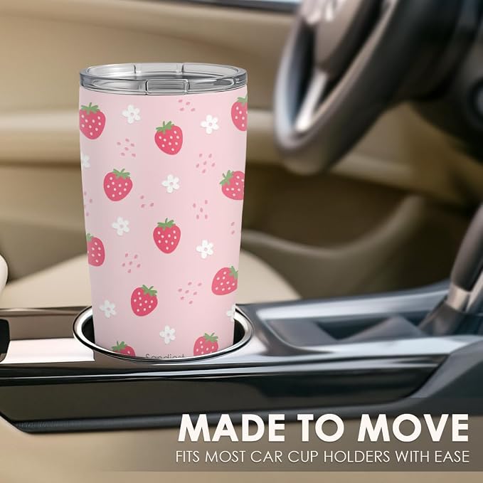 SANDJEST Strawberry Tumbler 20oz, Stainless Steel Travel Cup - Image 6