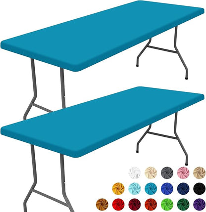 Spandex 6 Foot Rectangle Table Cloth 2 Pack, Elastic Fitted Tablecloths for Picnic, Stretch Washable Patio Table Cover for Outdoor, Camping, Banquet and Parties (Teal, 30"x72")