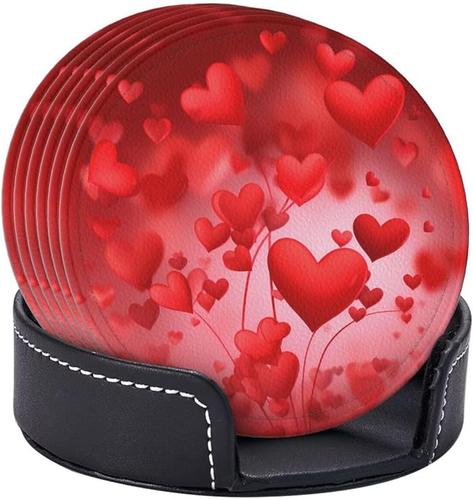 Valentine's Day Heart Balloon Love Leather Coasters Set of 6 - Image 9