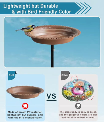 Koutemie Bird Bath for Outside 1-¼ Gallon Detachable, Deep Brown, 29 Inch | - Image 3