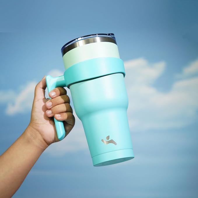 Konokyo 40 oz Tumbler with Handle and Straw, Insulated Travel Mug | Mint; - Image 5