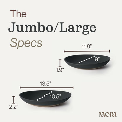 MORA Jumbo and Large Serving Dishes Set of 2, 13 inch and 12 inch Ceramic Pottery Oval Platters - Microwave, Oven and Dishwasher Safe - Liquorice