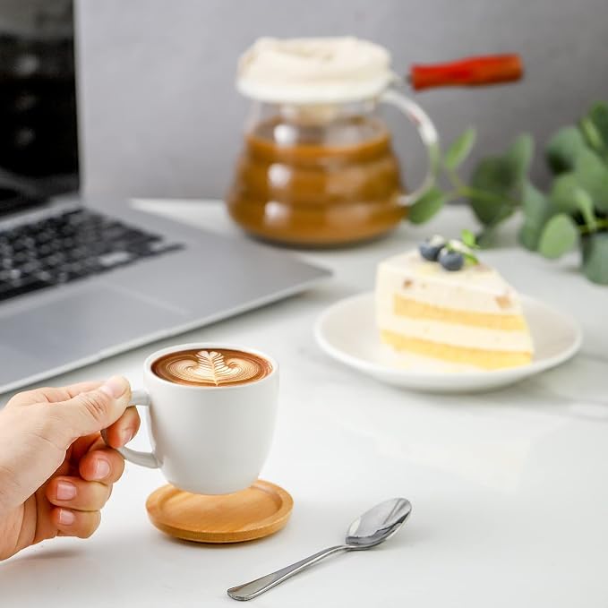 HASENSE 3 Ounce Espresso Cups and Saucers Set of 6, Demitasse Cups - Image 6