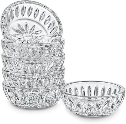 kanpura Mini Glass Bowls, Round Prep Bowl, Dishwasher Safe, Pinch Bowls for Dipping Spices Sauce, Stackable, 2 oz, Set of 6, (Clear)