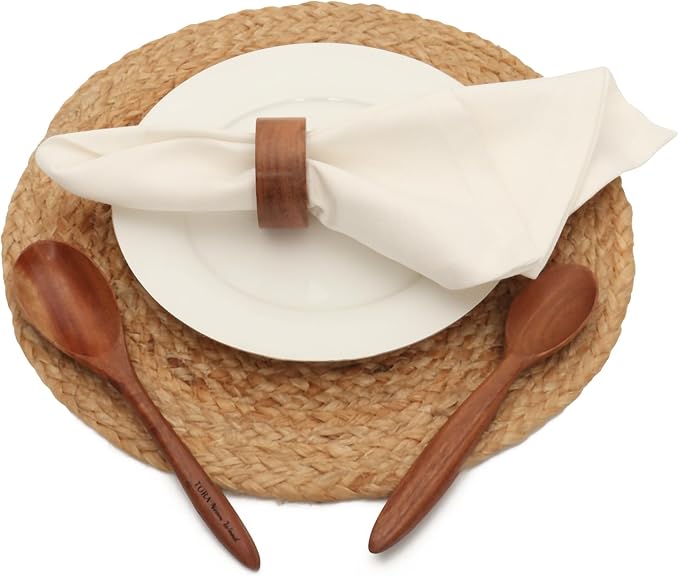 Handmade Acacia Wooden Napkin Rings Set of 12 - Image 4